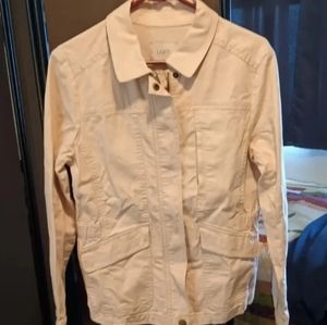 Loft Women's M Tan Utility Canvas Jacket Safari Type 3 Pockets Close w zipper